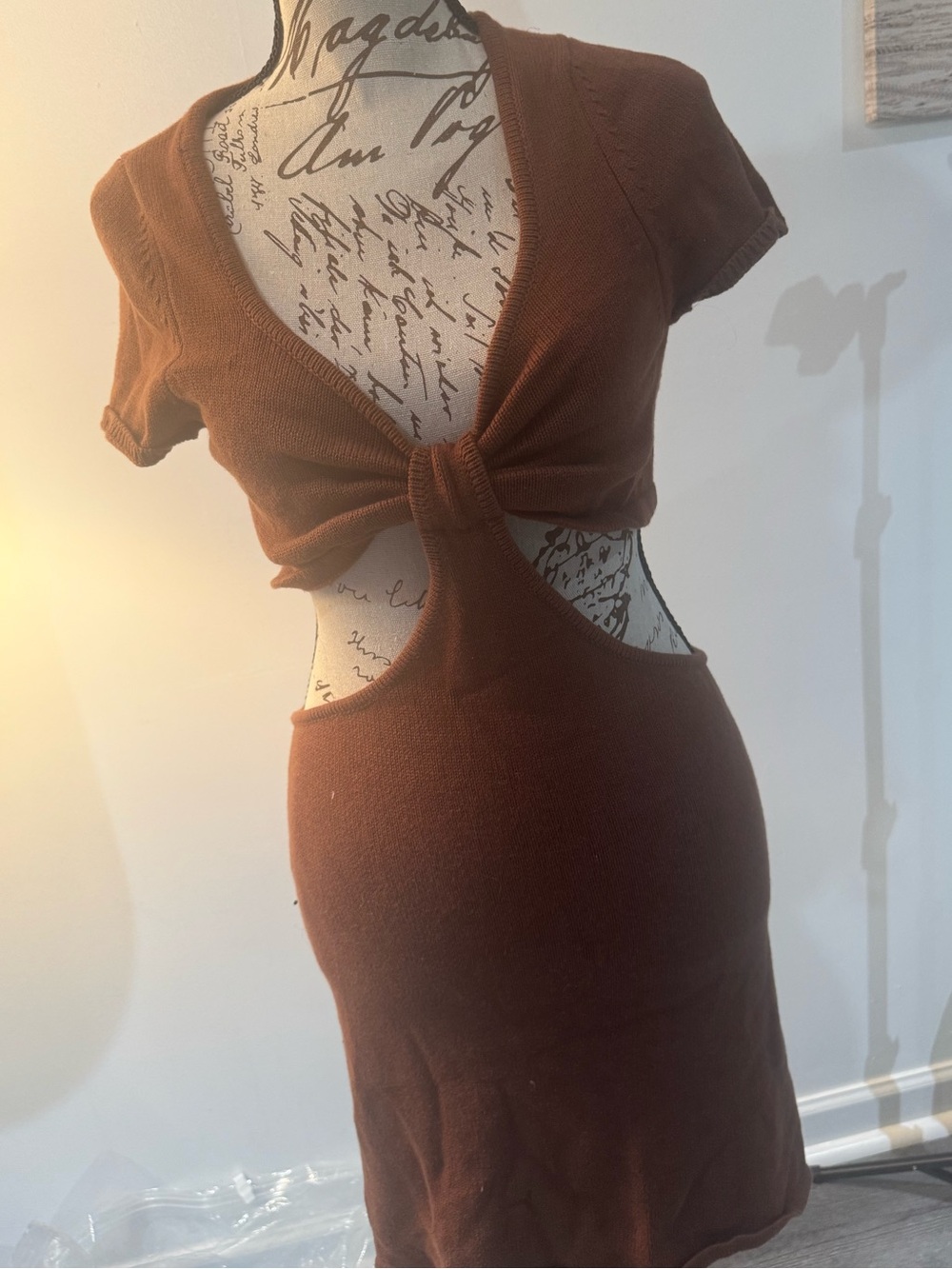 ASOS Chocolate Brown Cutout Tie-Front Mini Dress